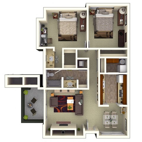 Floor plan for 2 beds, 1 bath, 980 sqft